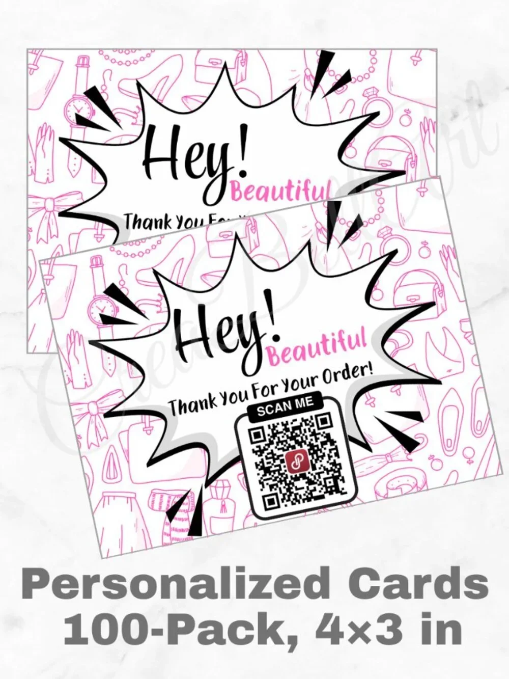 100 Personalized QR Code Thank You Cards Small Business, 4×3 in